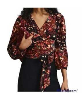 NWT Anthropologie Balloon-Sleeve Blouse Open Back Tie Belt Top Multicolor XXS